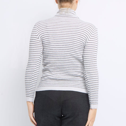 Striped Ribbed Turtleneck Sweater - UK 8