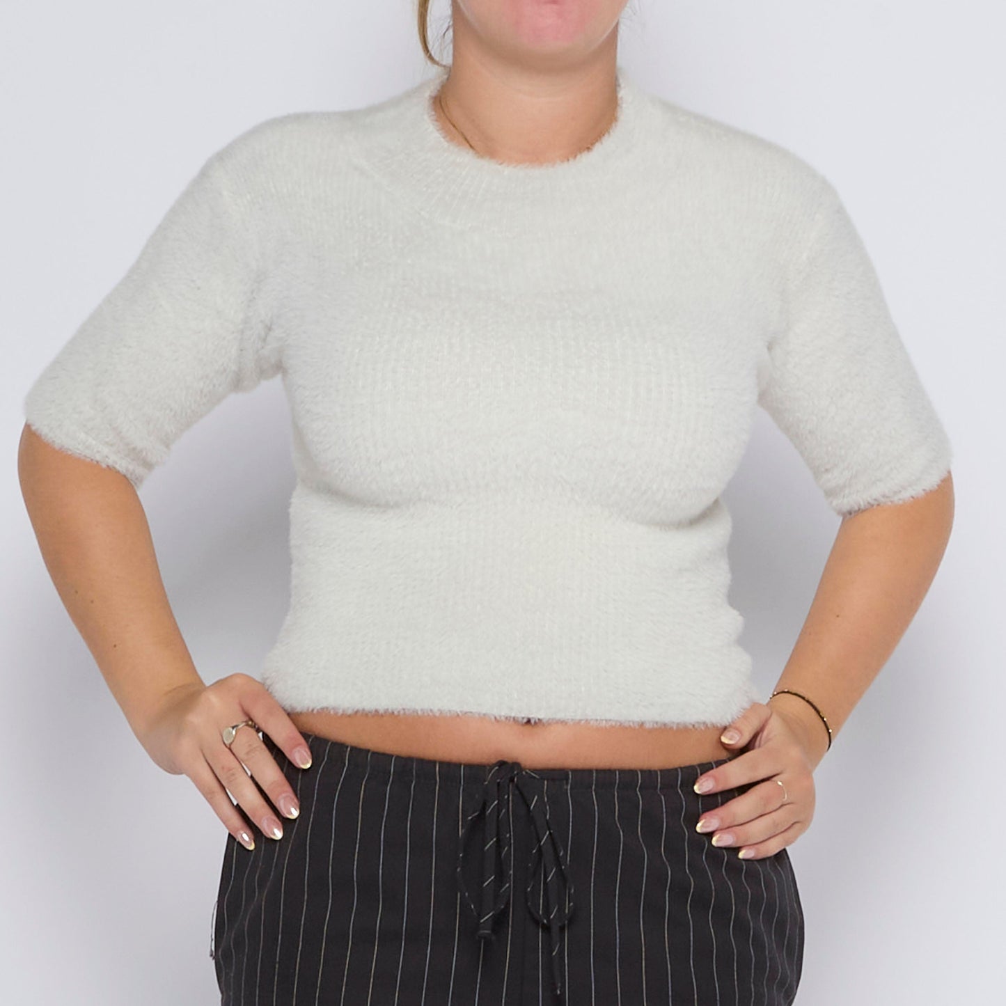 Fluffy Short Sleeve Knit Sweater - UK 8