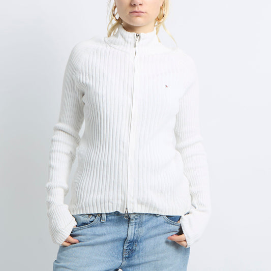 Zip Up Ribbed Knitted Sweater - UK 8