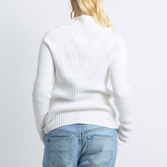 Zip Up Ribbed Knitted Sweater - UK 8