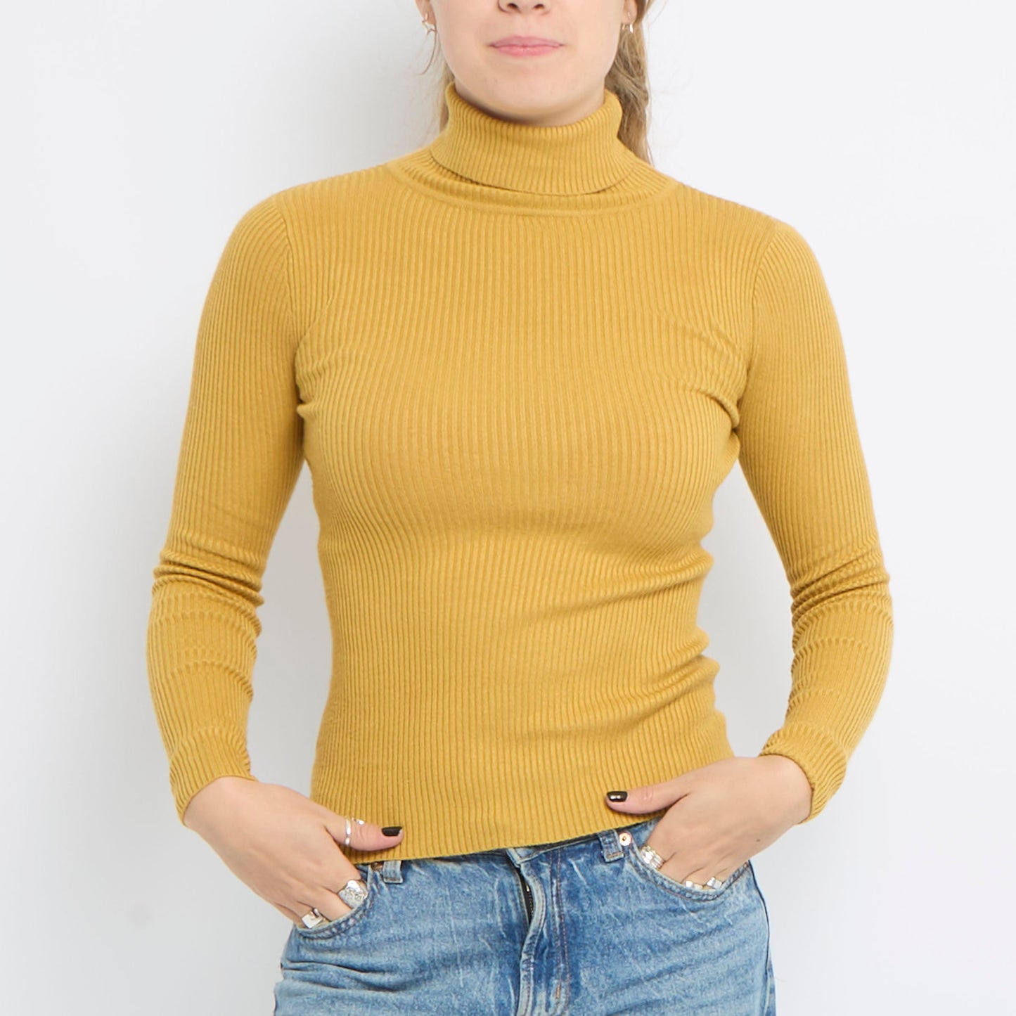 Ribbed Turtle Neck Long Sleeve Knitted Top - UK 8