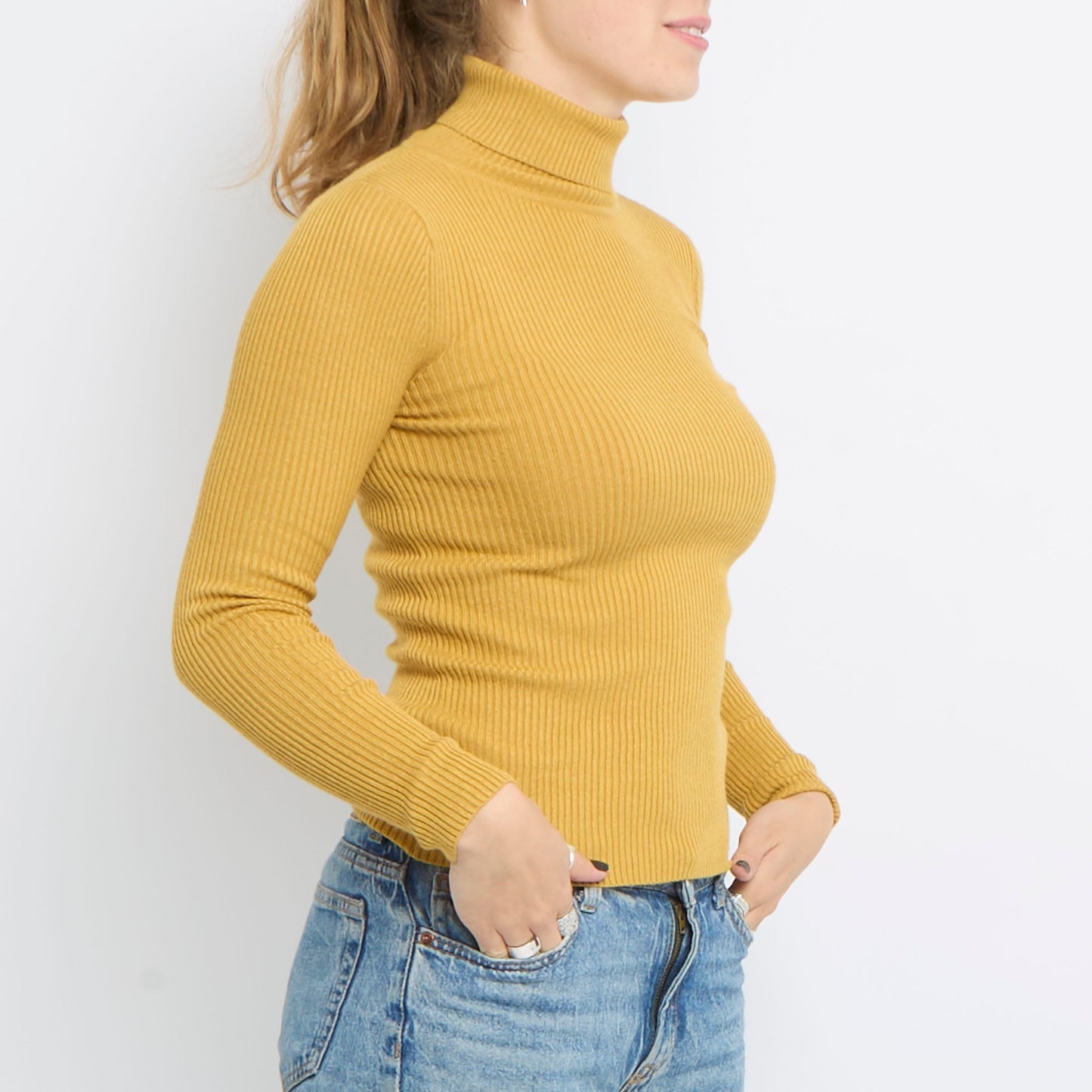 Ribbed Turtle Neck Long Sleeve Knitted Top - UK 8