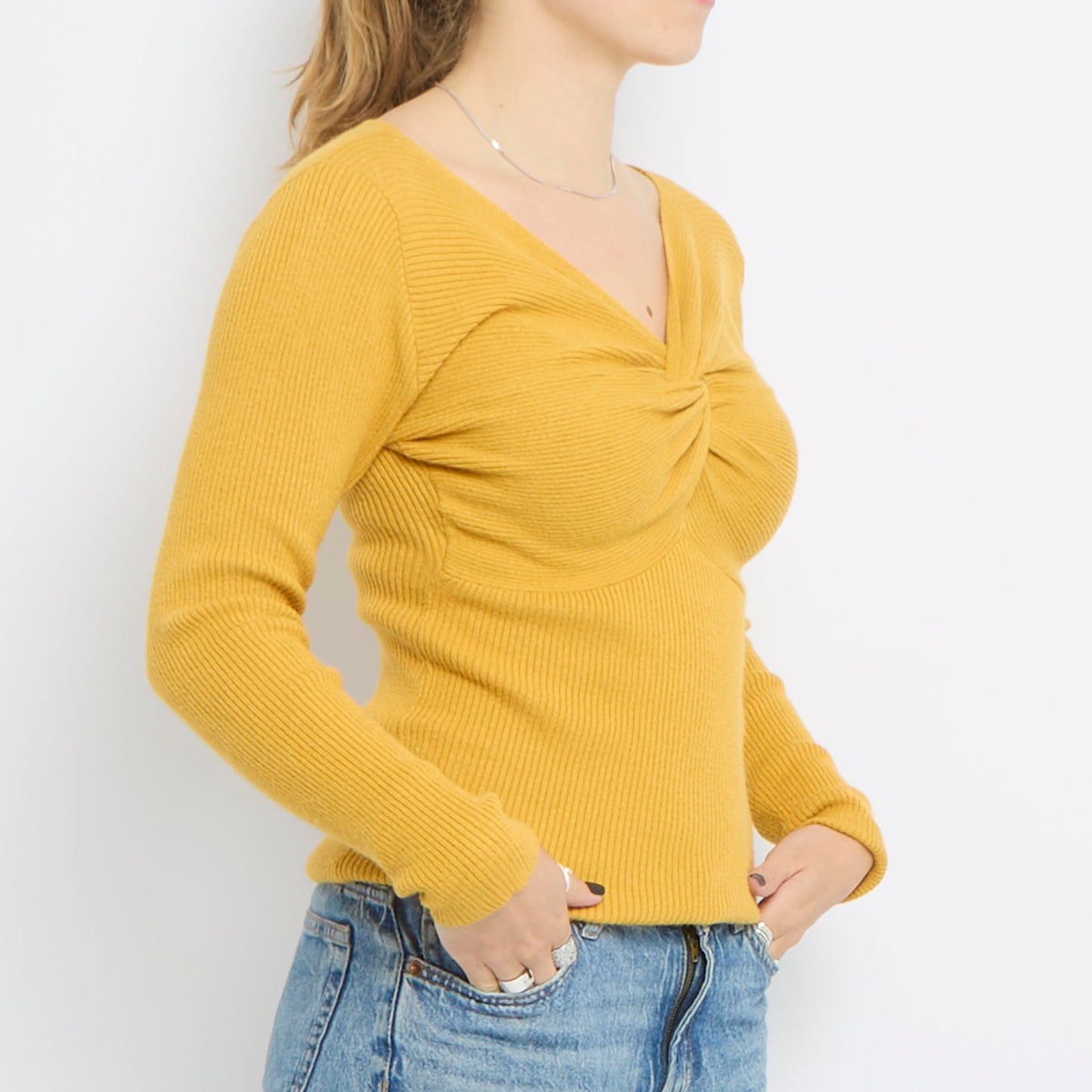 Knot Detail Ribbed V-Neck Top - UK 8