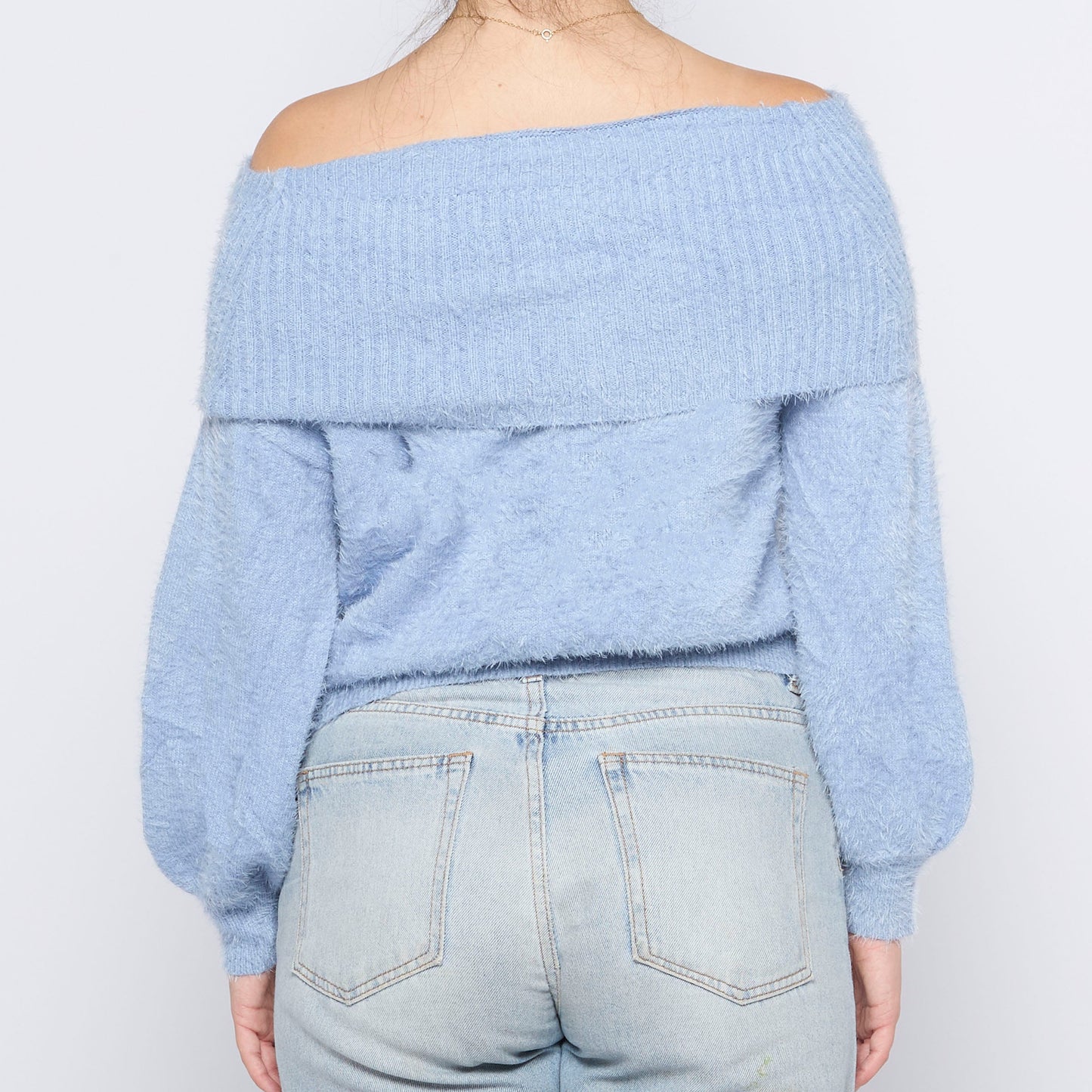 Bardot Neck Fluffy Jumper - L