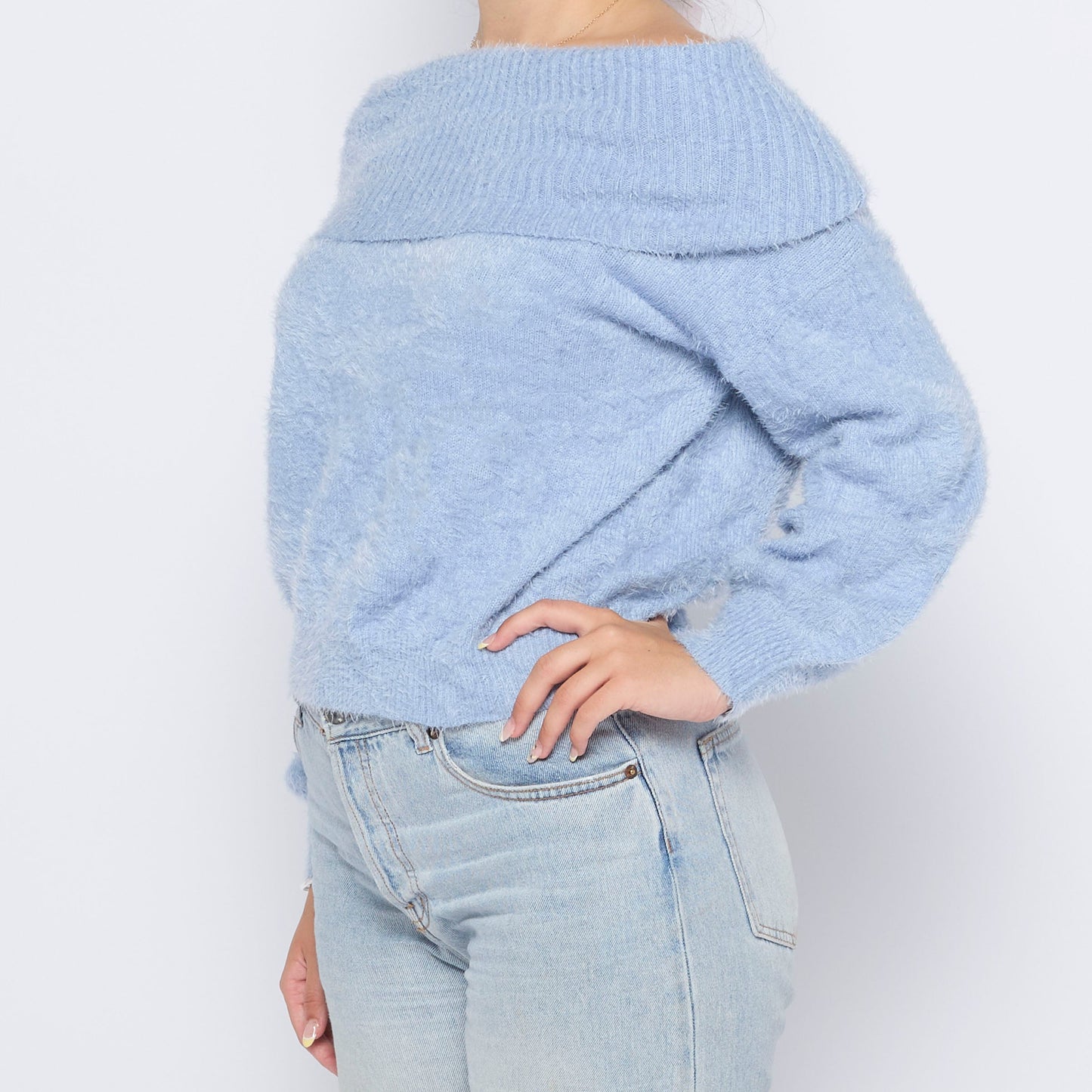 Bardot Neck Fluffy Jumper - L