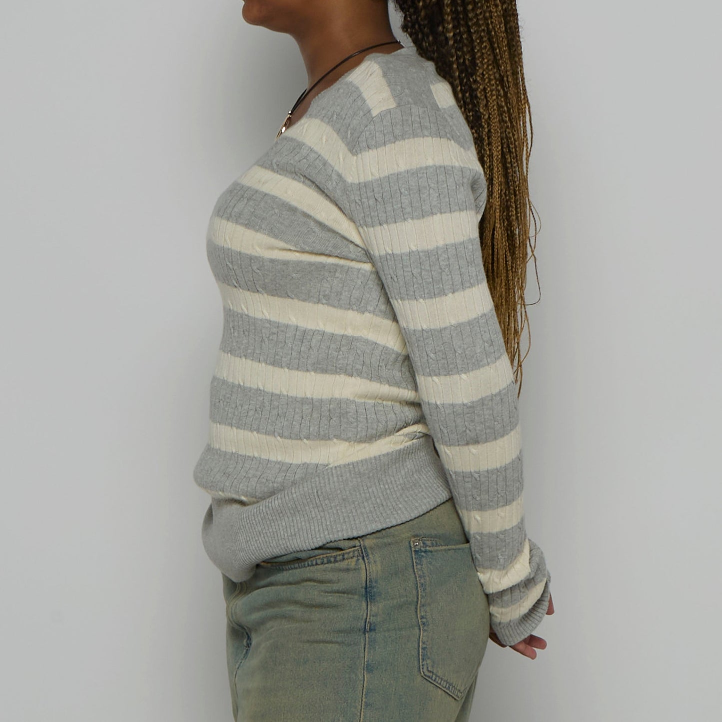 Tommy Hilfiger V Neck Rib Stripe Sweater - L