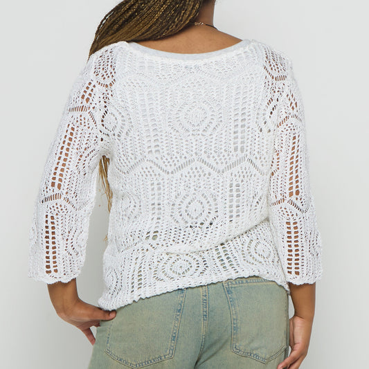 Crochet 3/4 Sleeve Jumper - L