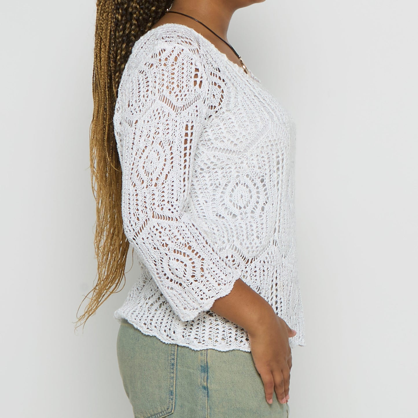 Crochet 3/4 Sleeve Jumper - L