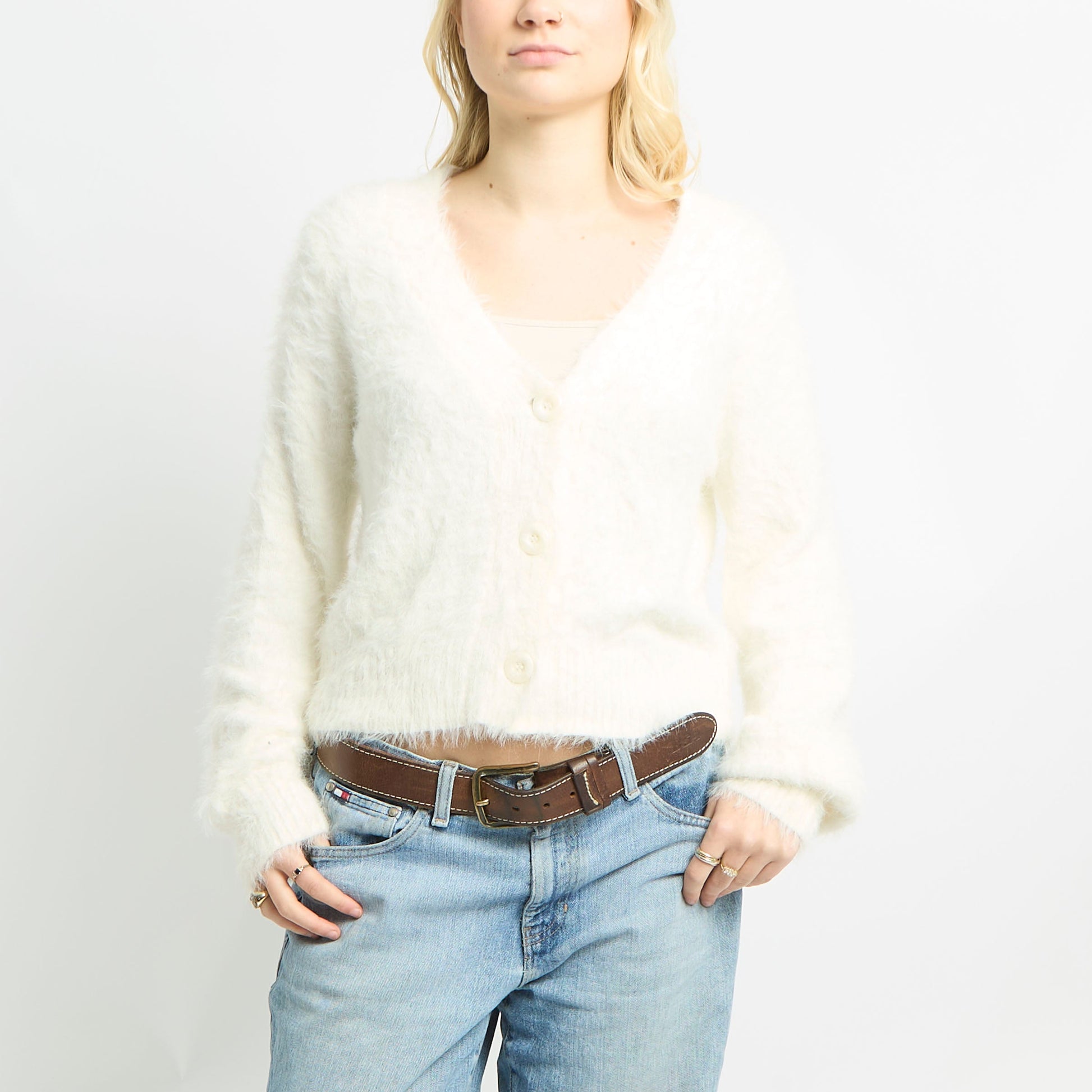 Fluffy V Neck Cardigan - M