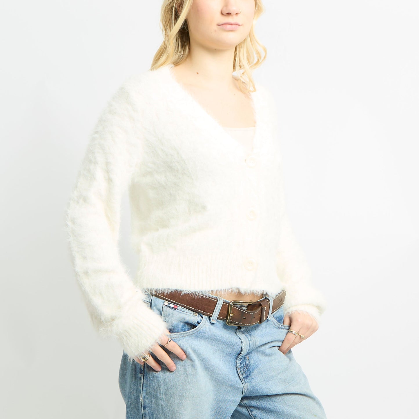 Fluffy V Neck Cardigan - M