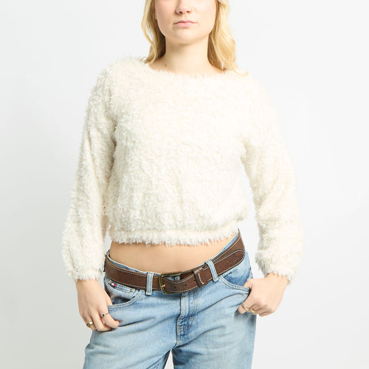 Fluffy Long Sleeve Wide Neck Jumper - S