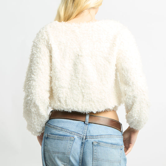 Fluffy Long Sleeve Wide Neck Jumper - S