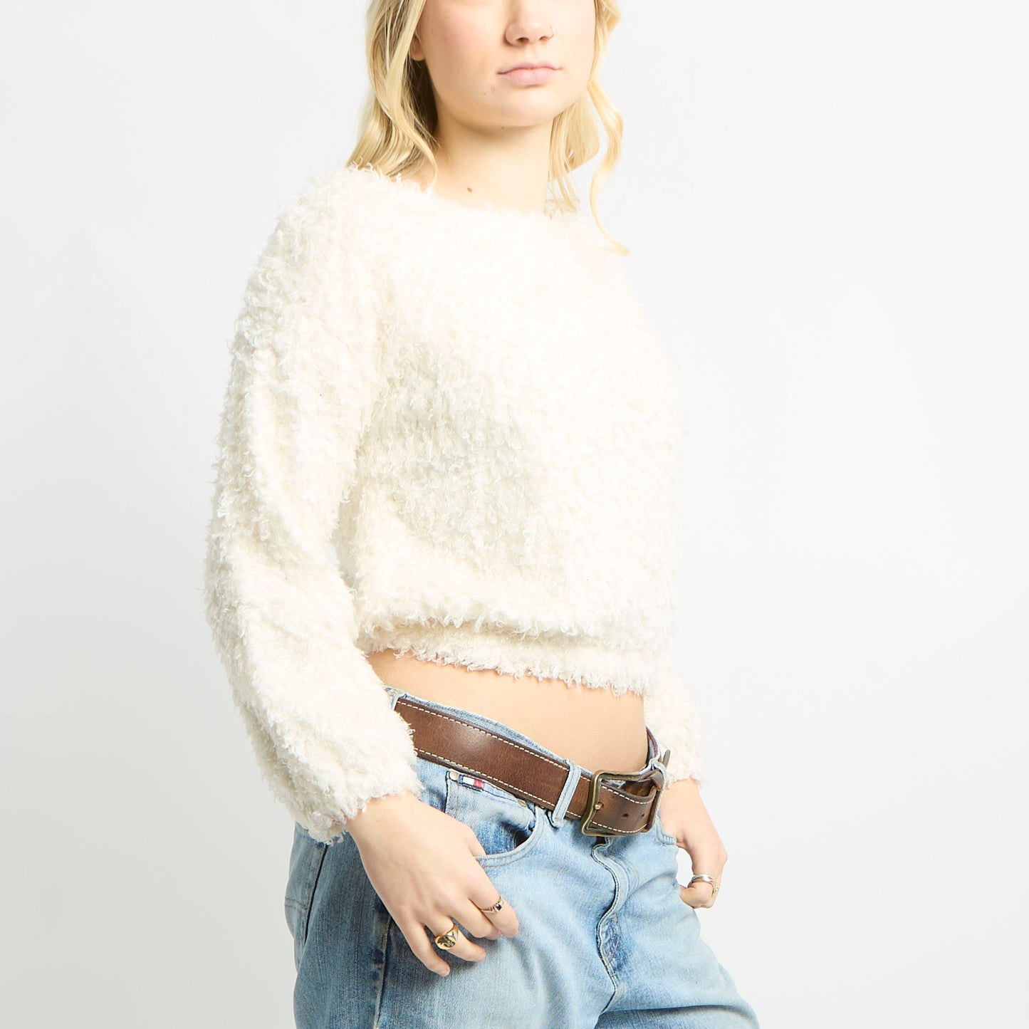 Fluffy Long Sleeve Wide Neck Jumper - S