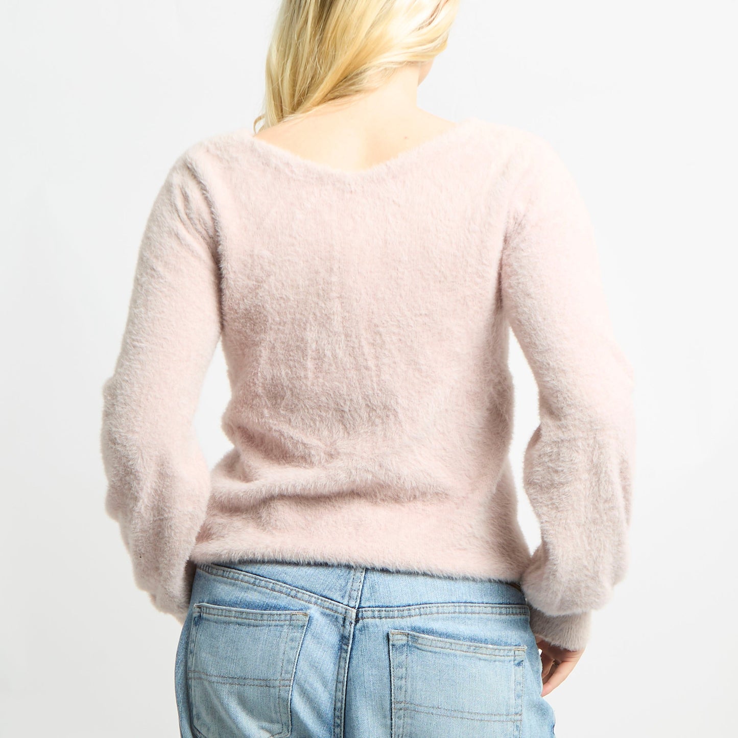 Fluffy Long Sleeve Wide Neck Jumper - S