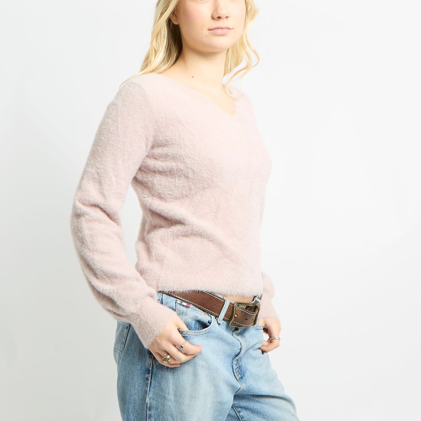 Fluffy Long Sleeve Wide Neck Jumper - S