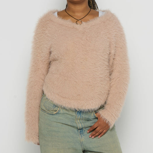 Womens Peace V-Neck Fluffy Jumper - S