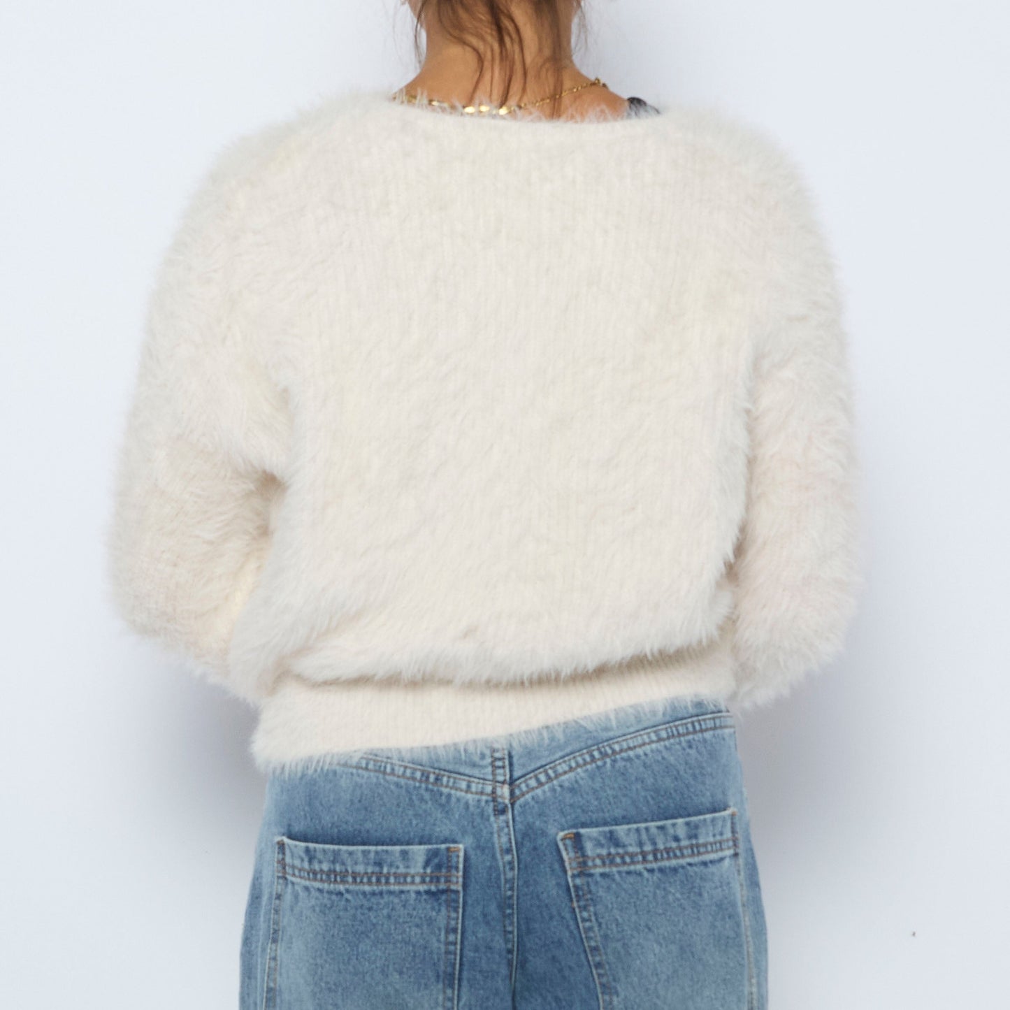 V Neck Fluffy Jumper - S