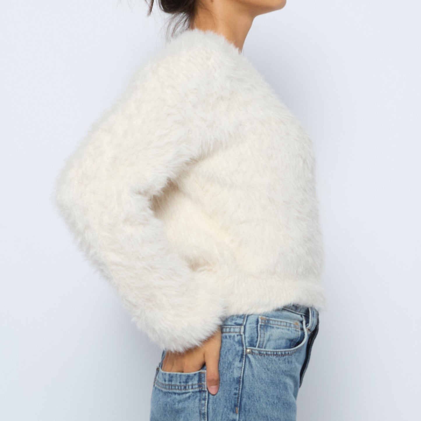 V Neck Fluffy Jumper - S