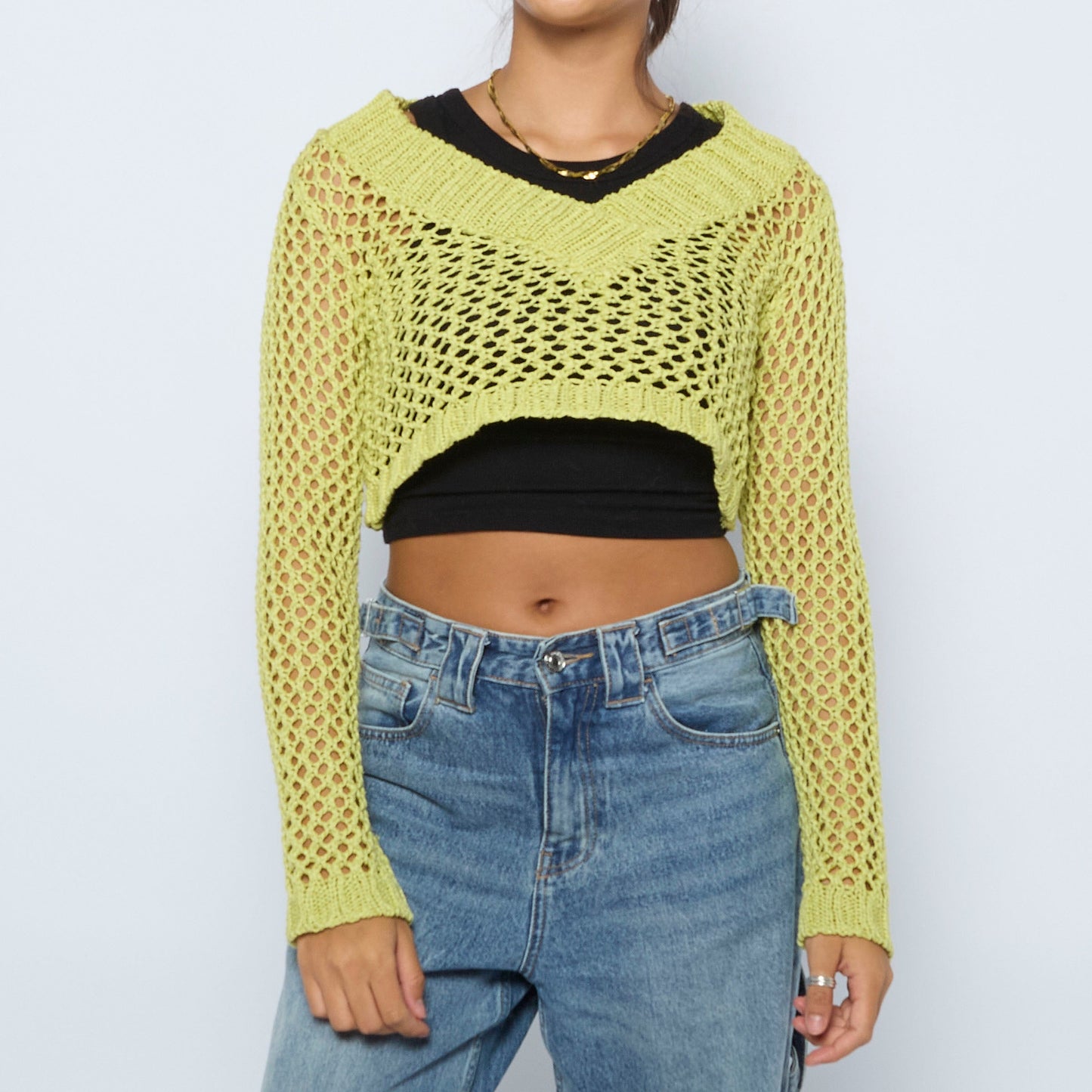 Crochet V-Neck Crop Jumper - XS