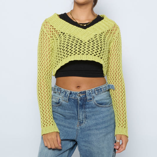 Crochet V-Neck Crop Jumper - XS