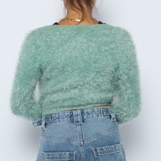 Crop Wide Neck Fluffy Jumper - XS