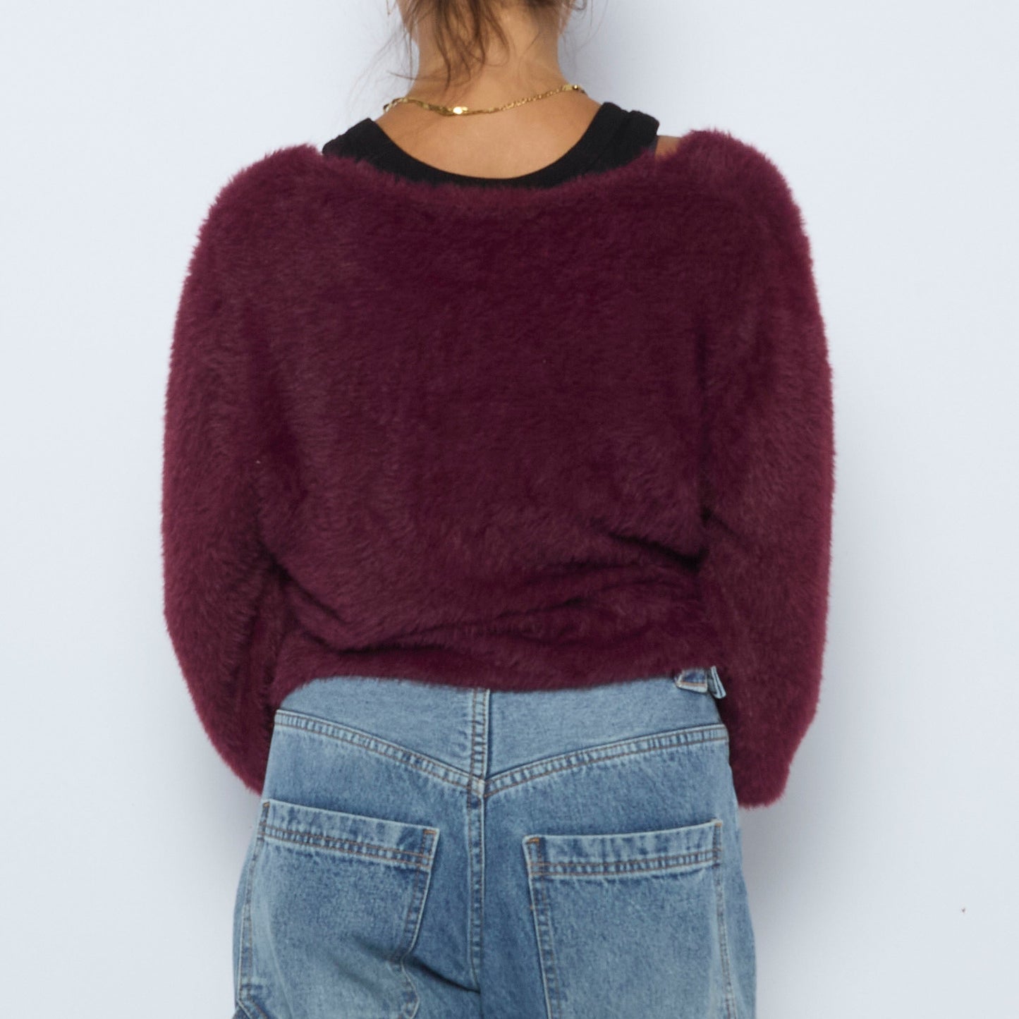 Wide Neck Fluffy Crop Jumper - XS