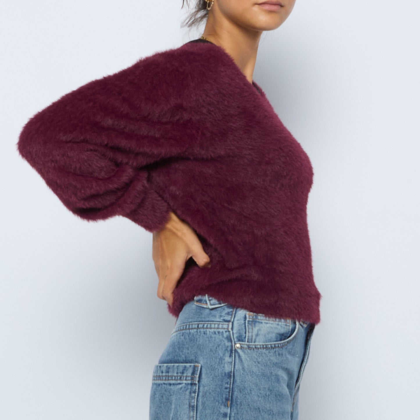 Wide Neck Fluffy Crop Jumper - XS