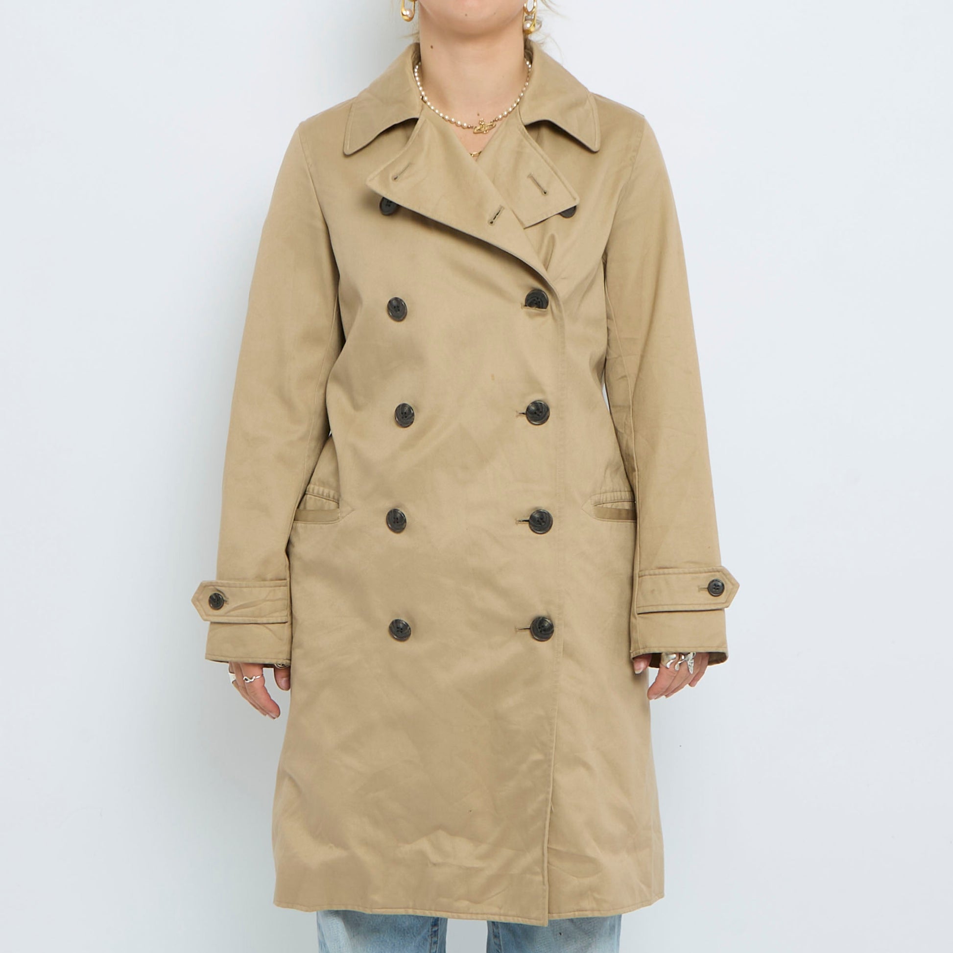 Button Detail Collared Trench Coat - UK 10