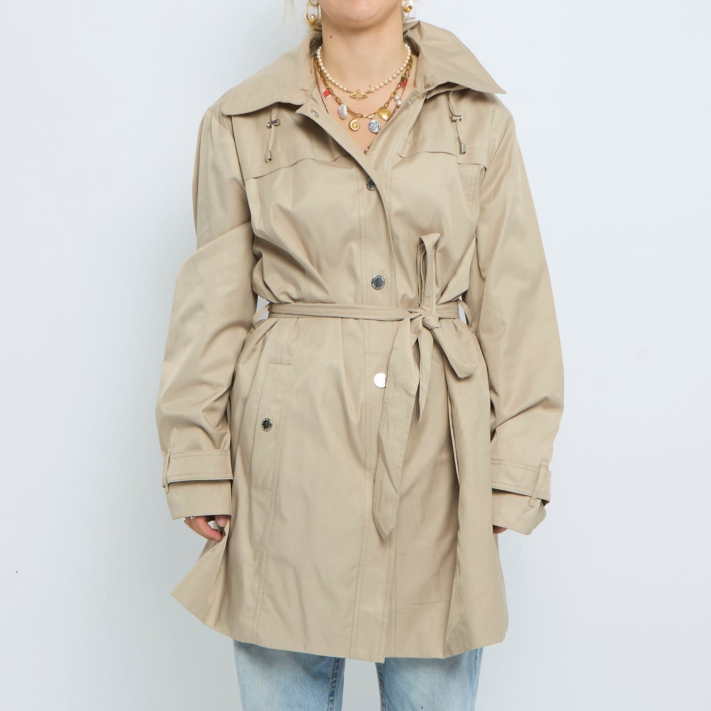 Button Detail Belted Trench Coat - UK 10