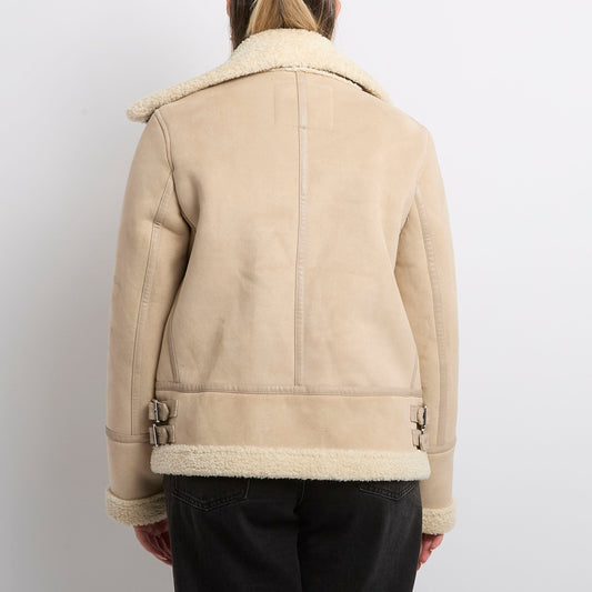 Fur Lined Suede Pilot Jacket - UK 10