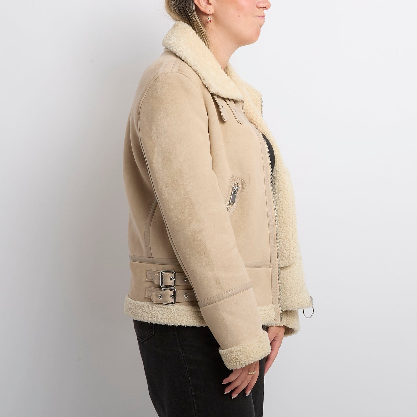 Fur Lined Suede Pilot Jacket - UK 10