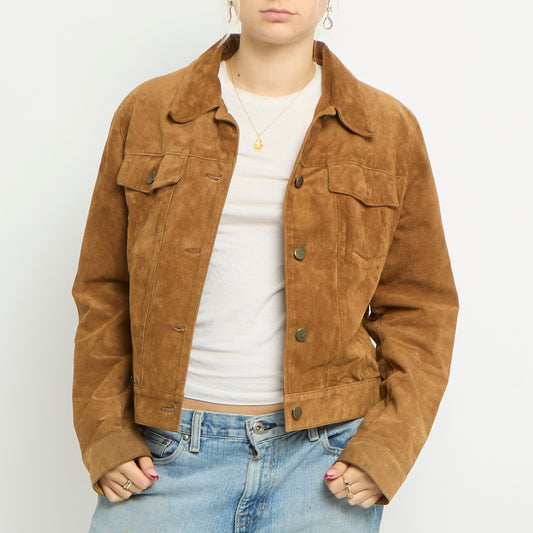 Button Up Cropped Suede Jacket - UK 10