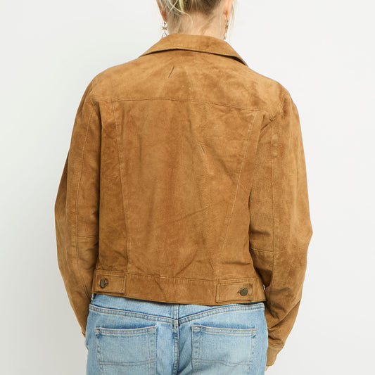 Button Up Cropped Suede Jacket - UK 10