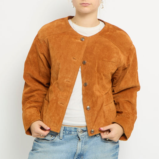 Boxy Button Up Suede Crop Jacket - UK 10