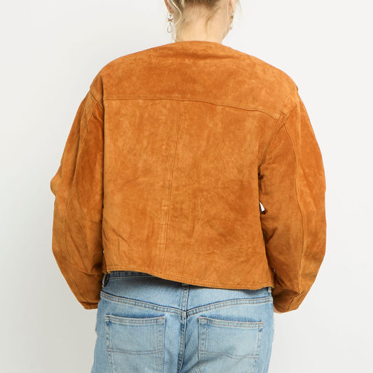 Boxy Button Up Suede Crop Jacket - UK 10