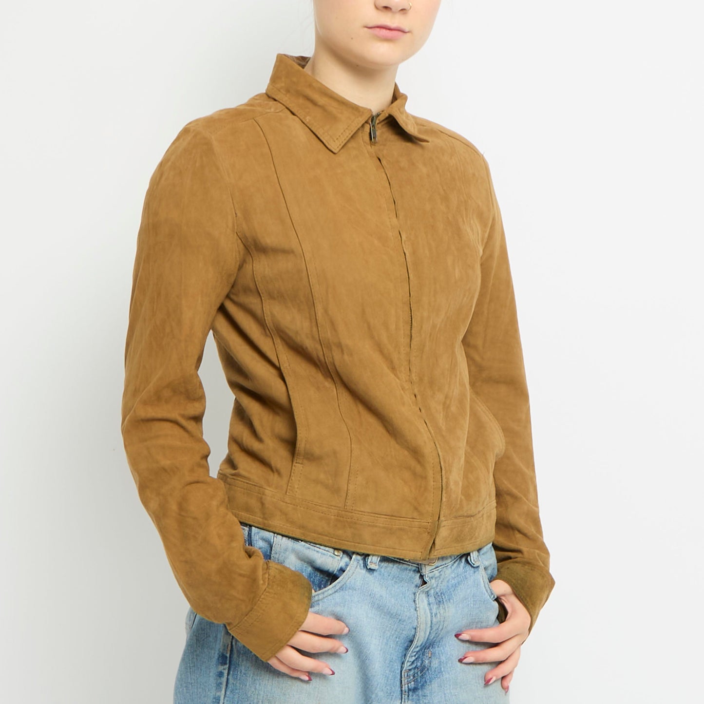 Suede Zip Up Shirt Jacket - UK 10