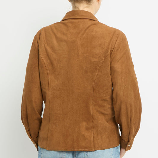 Suede Zip Up Shirt Jacket - UK 10