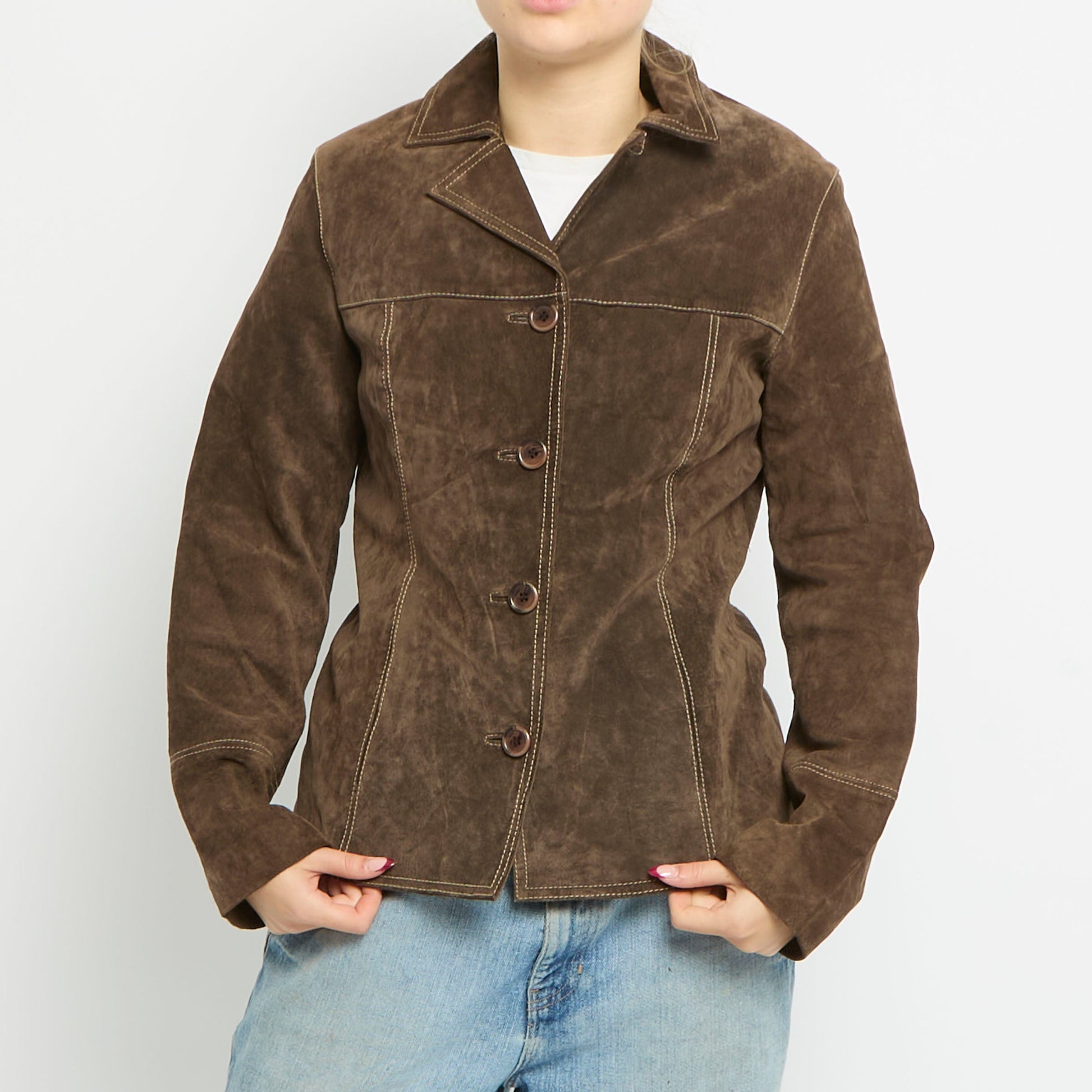 Suede Button Up Shirt Jacket - UK 10