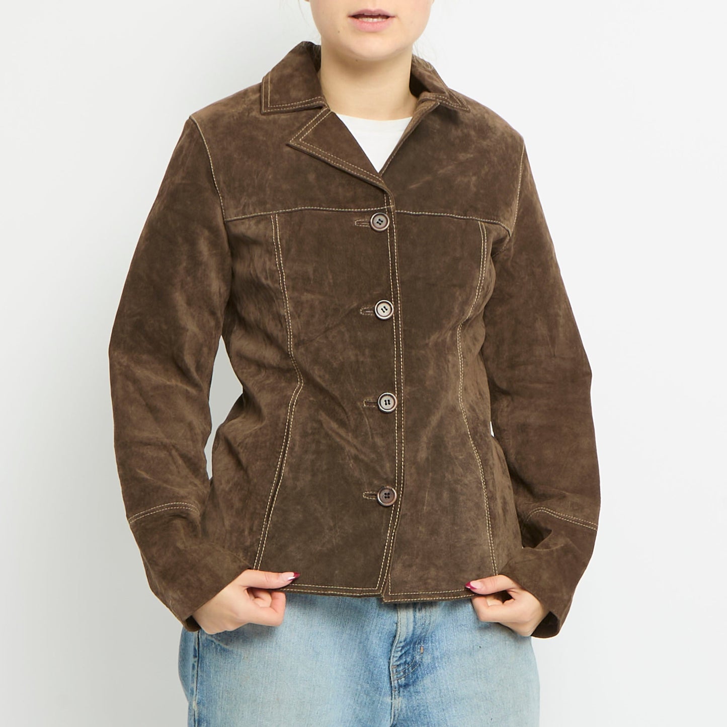 Suede Button Up Shirt Jacket - UK 10