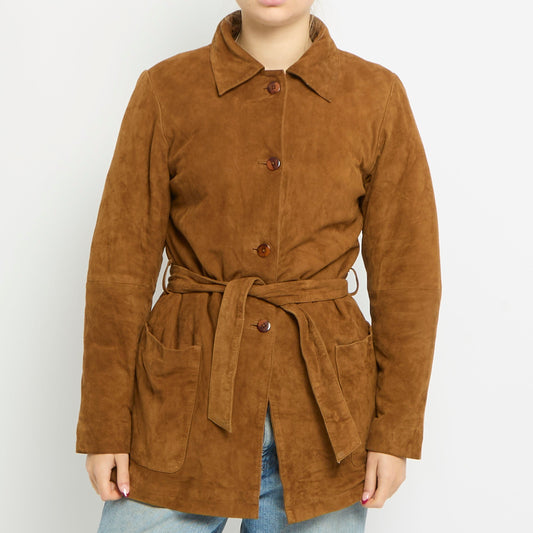 Suede Button Belted Jacket - UK 10