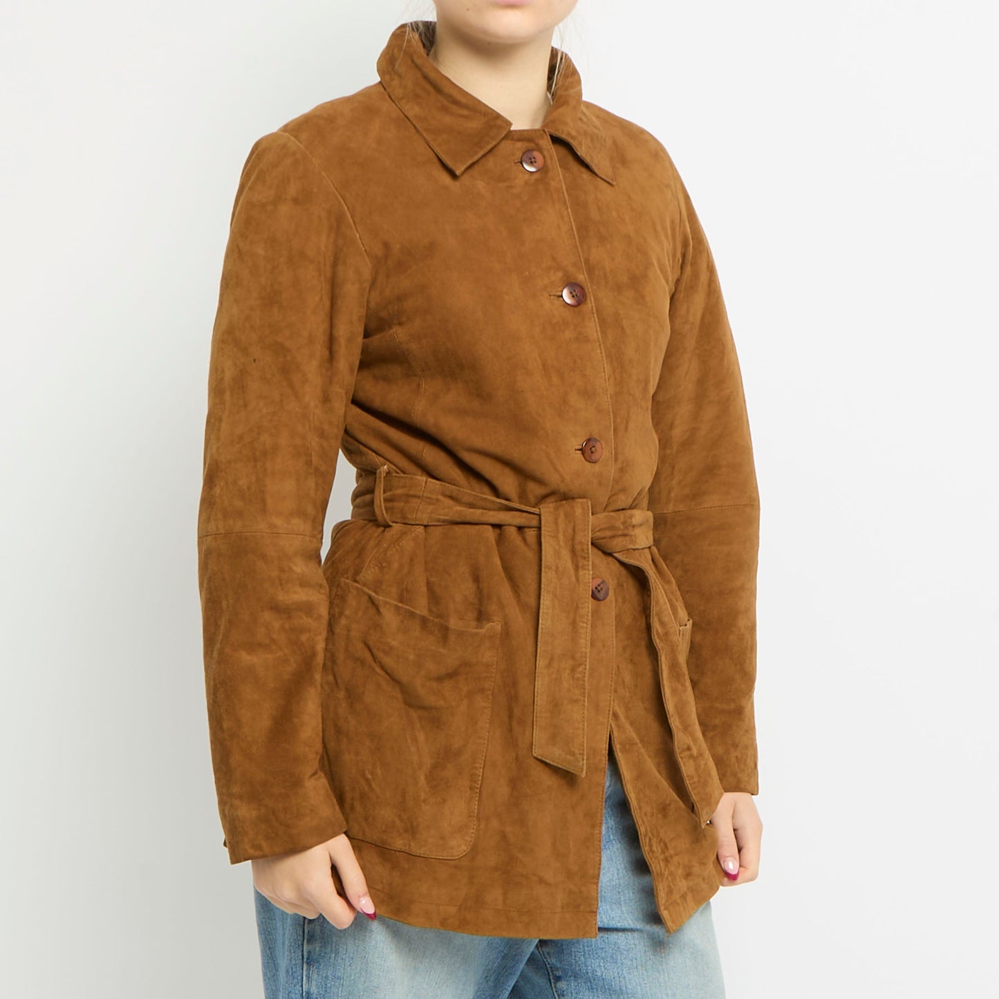 Suede Button Belted Jacket - UK 10