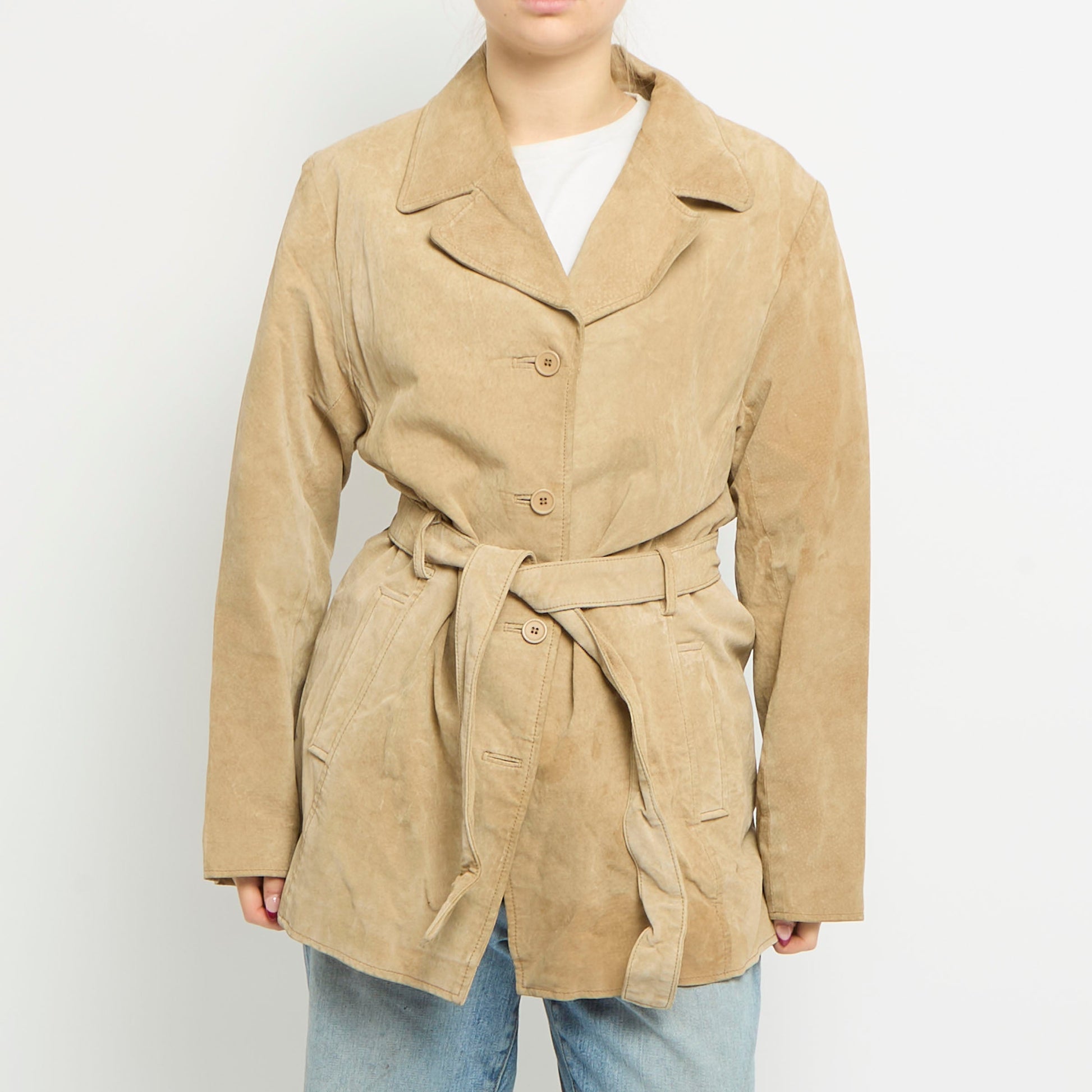 Suede Belted Waist Trench Coat - UK 10