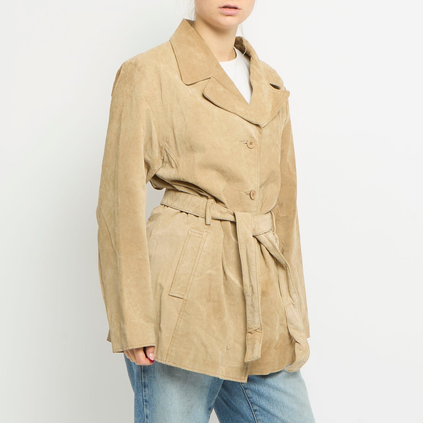 Suede Belted Waist Trench Coat - UK 10