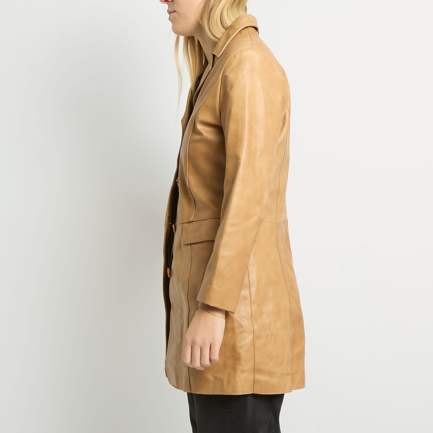 Leather Long Blazer Jacket - UK 10