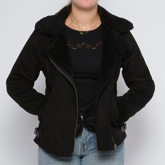 Fur Lined Faux Suade Zip Up - UK 10