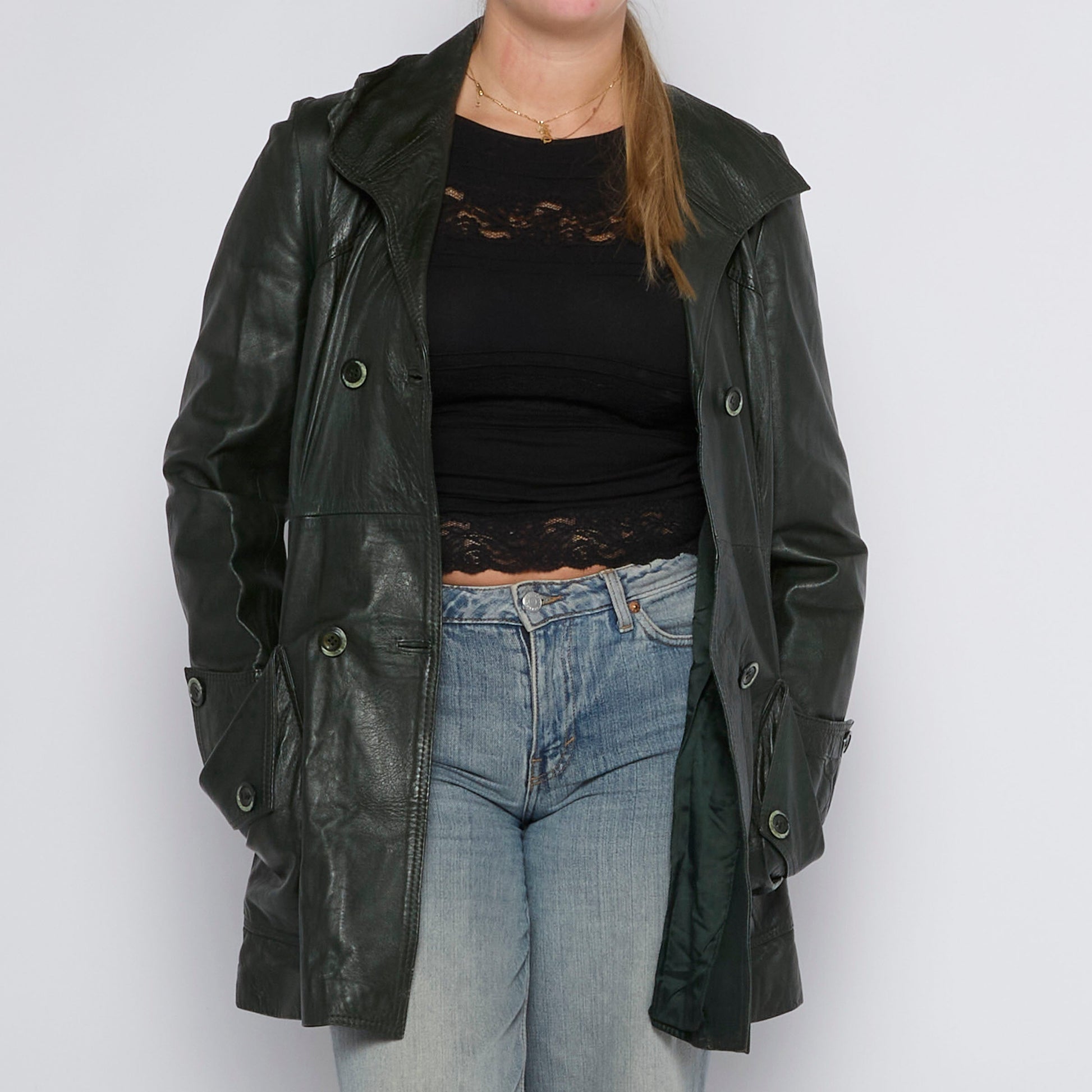 Double Breasted Oversized Leather Jacket - UK 10