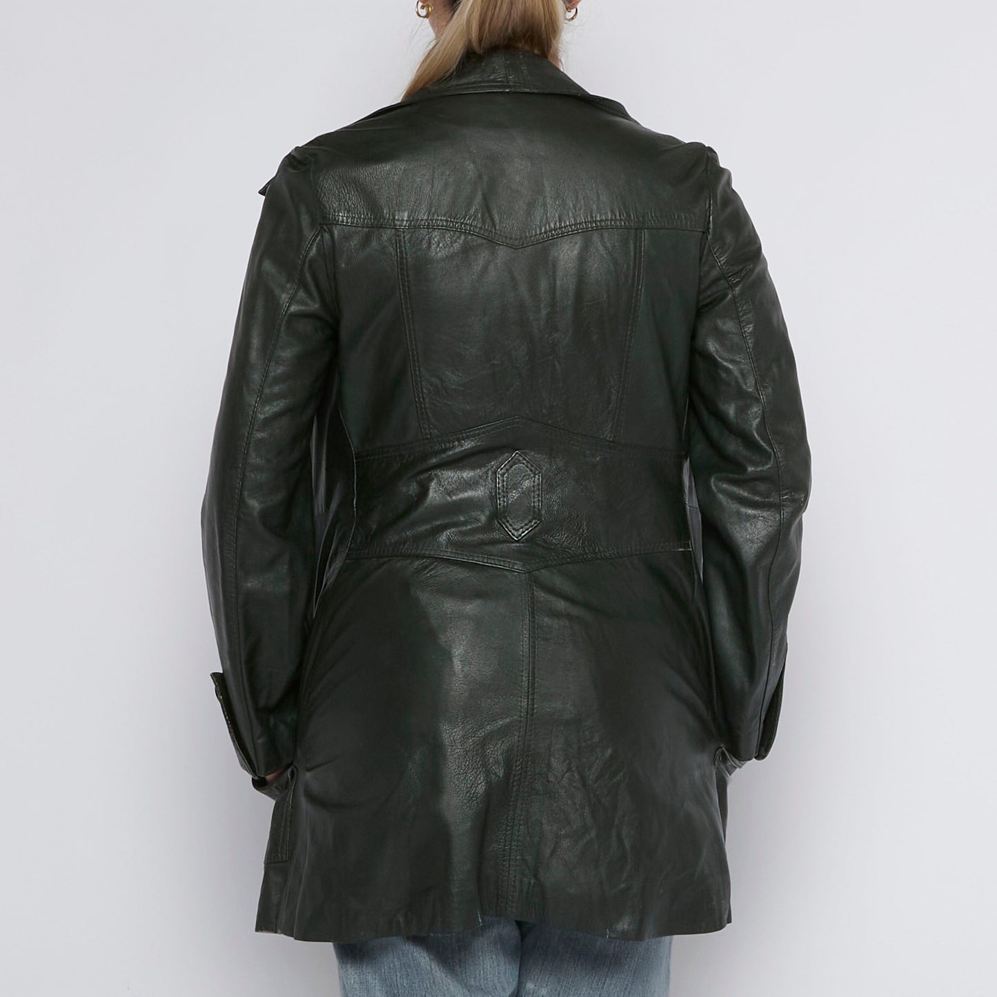 Double Breasted Oversized Leather Coat - UK 10