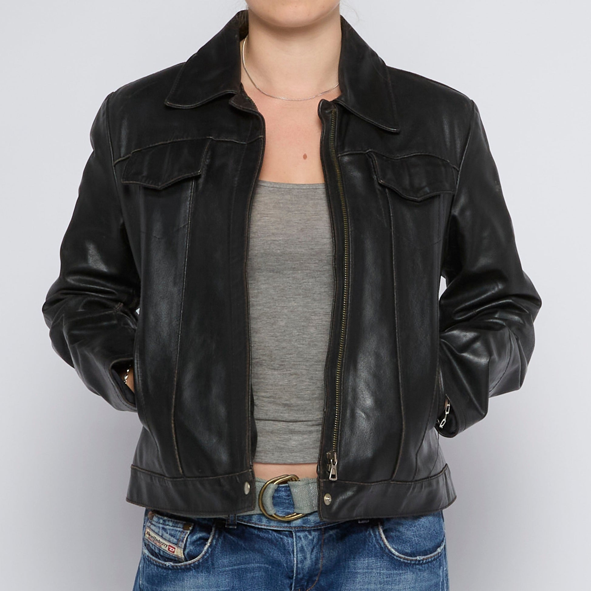 Collared Leather Jacket - UK 10