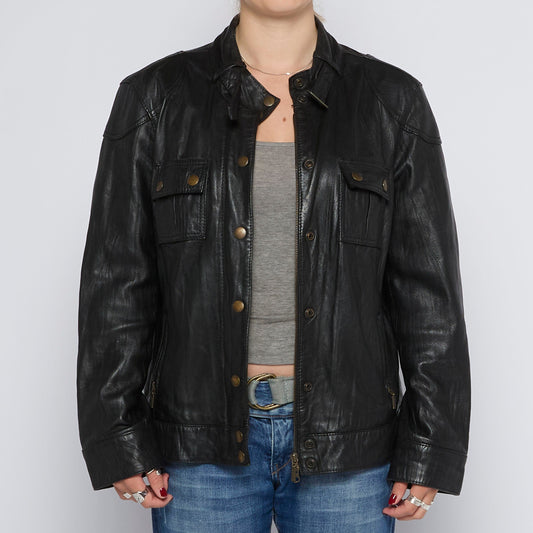 Pocket Detail Leather Jacket - UK 10