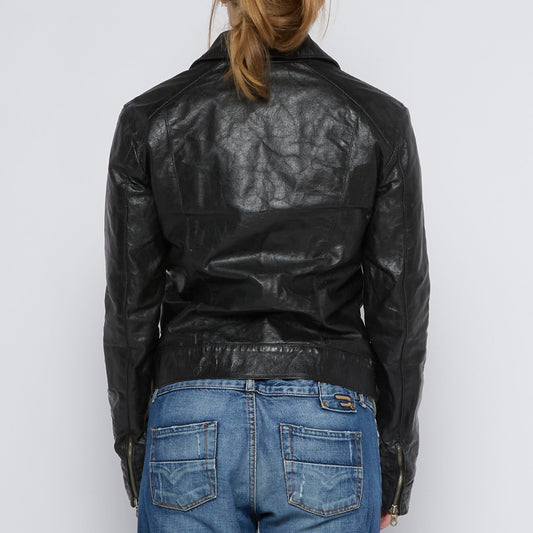 Biker Style Leather Bomber Jacket - UK 10